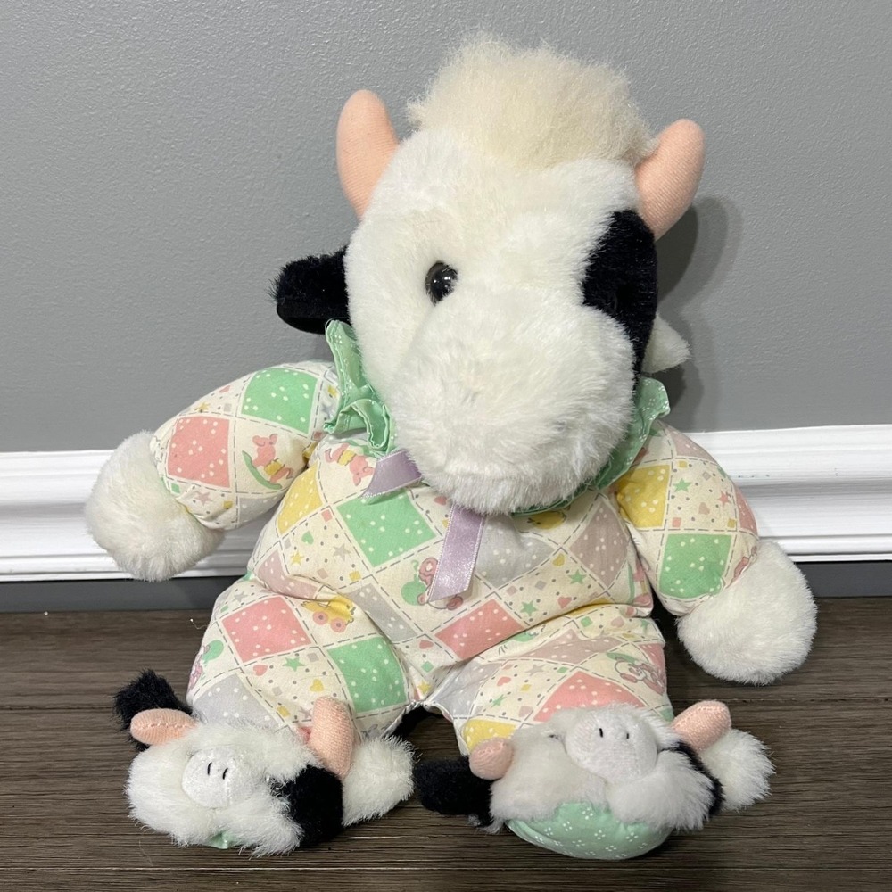 Vintage‎ 1992 Plush Creations Sleepy Time Buddies Quilted Cow Slipper Black